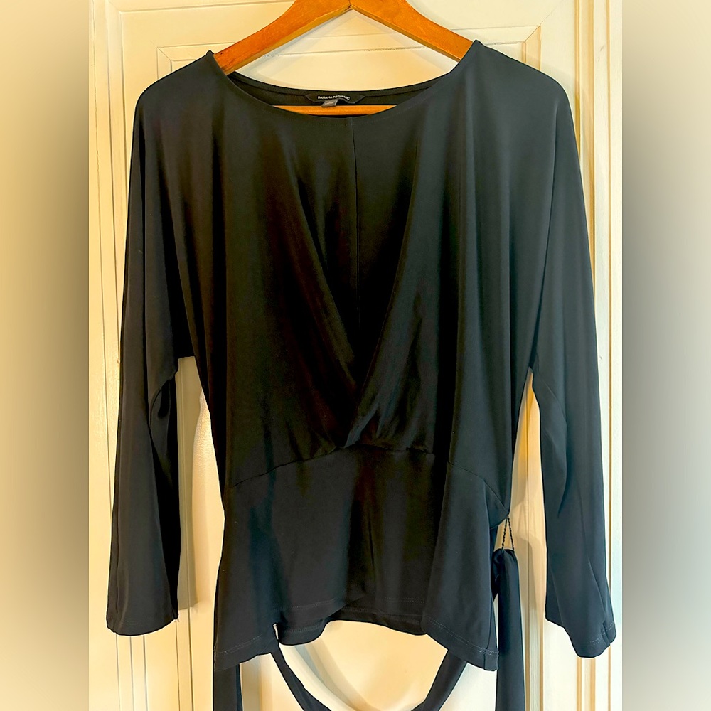 Banana Republic Black Long Sleeve Wrap Effect Top Size Large